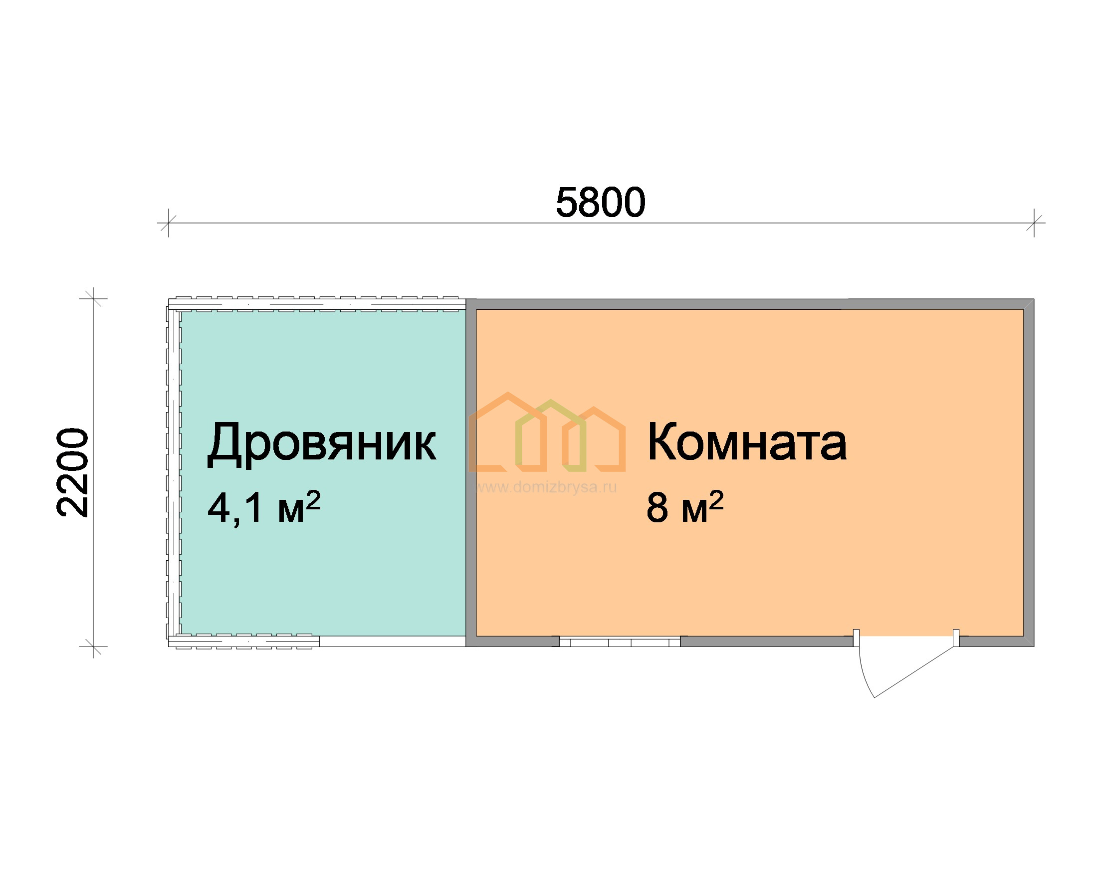 Дачная бытовка эконом Флокс - 6 5.8x2.2 Площадь: 12.76 м² в готовом виде с  дровником под ключ в Киришах и области